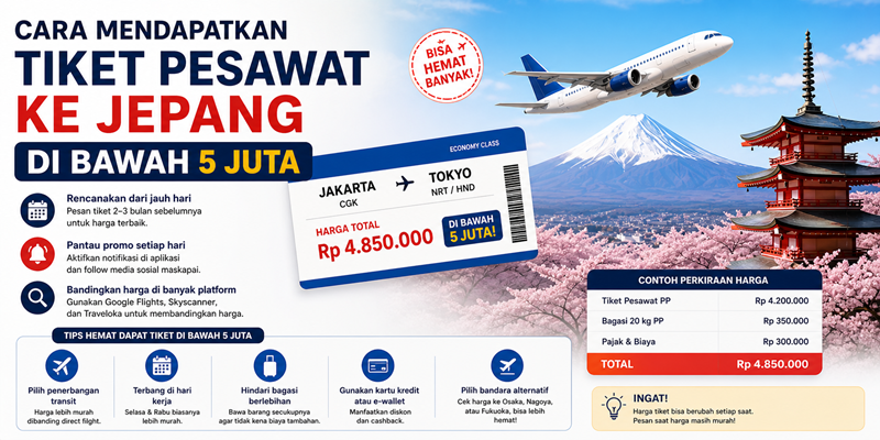 Cara Mendapatkan Tiket Pesawat ke Jepang di Bawah 5 Juta