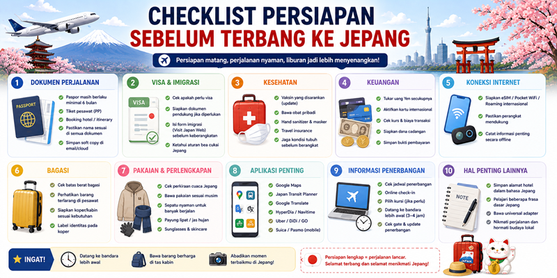 Checklist Persiapan Sebelum Terbang ke Jepang