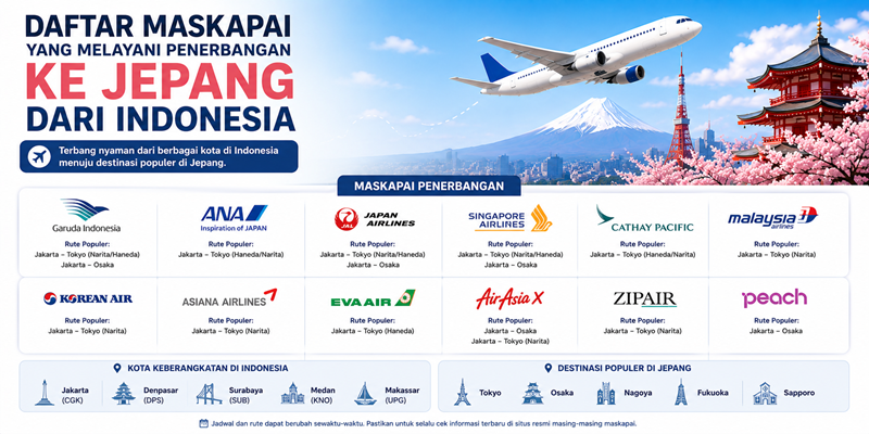 Daftar Maskapai yang Melayani Penerbangan ke Jepang dari Indonesia
