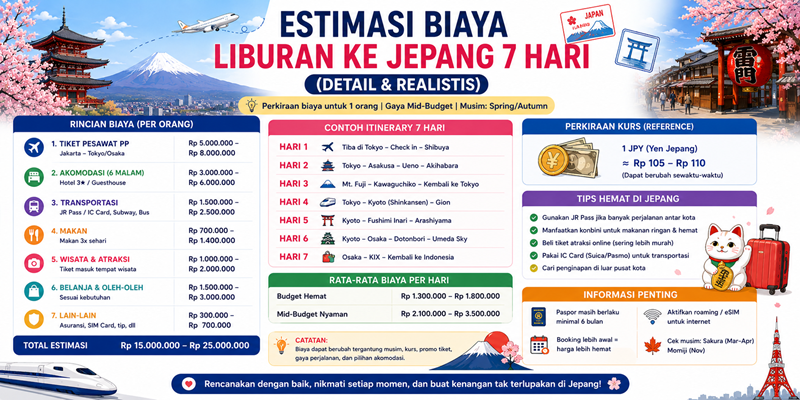 Estimasi Biaya Liburan ke Jepang 7 Hari (Detail & Realistis)