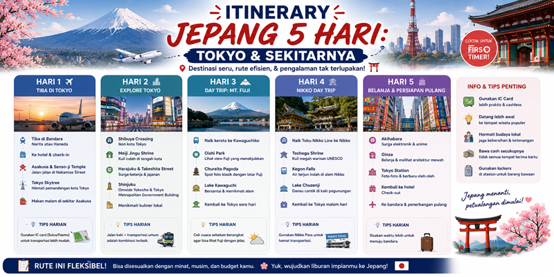 Itinerary Jepang 5 Hari Tokyo & Sekitarnya