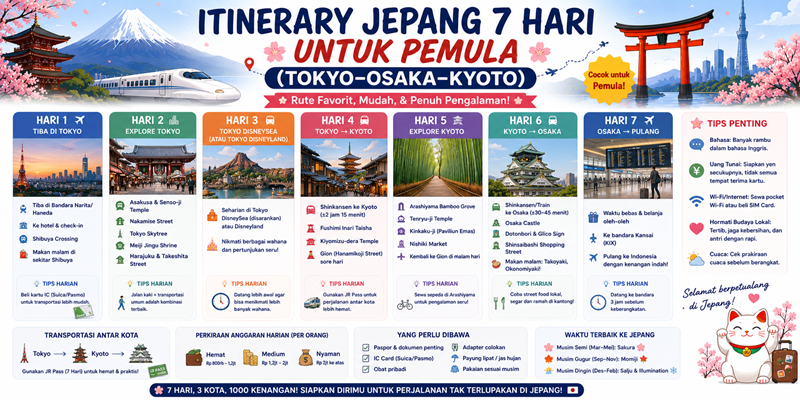 Itinerary Jepang 7 Hari untuk Pemula (Tokyo–Osaka–Kyoto)