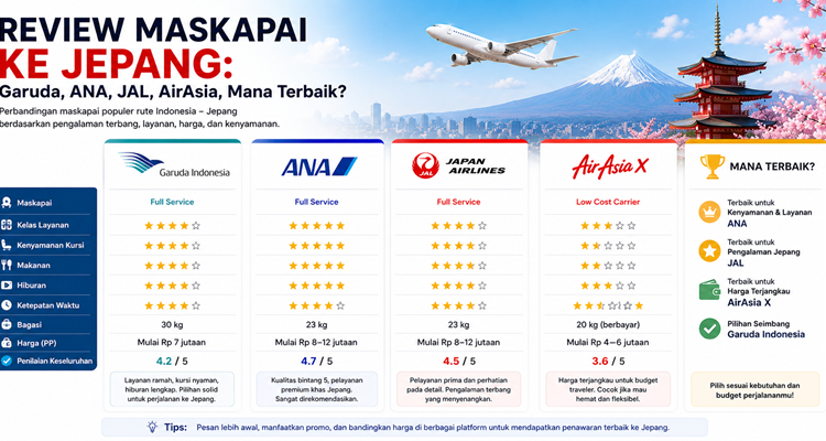 Review Maskapai ke Jepang Garuda, ANA, JAL, AirAsia, Mana Terbaik