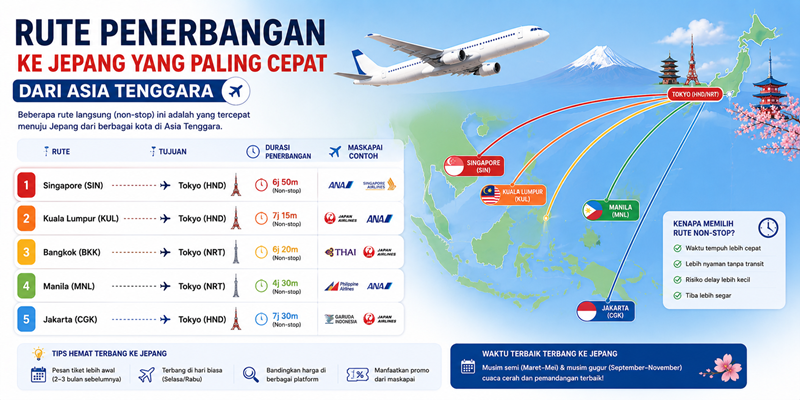 Rute Penerbangan ke Jepang yang Paling Cepat dari Asia Tenggara